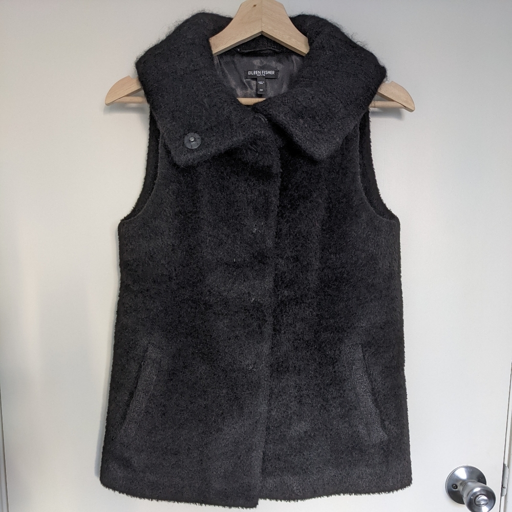 Eileen Fisher Alpaca & Wool Vest with Adjustable Cowl Neck Size PP